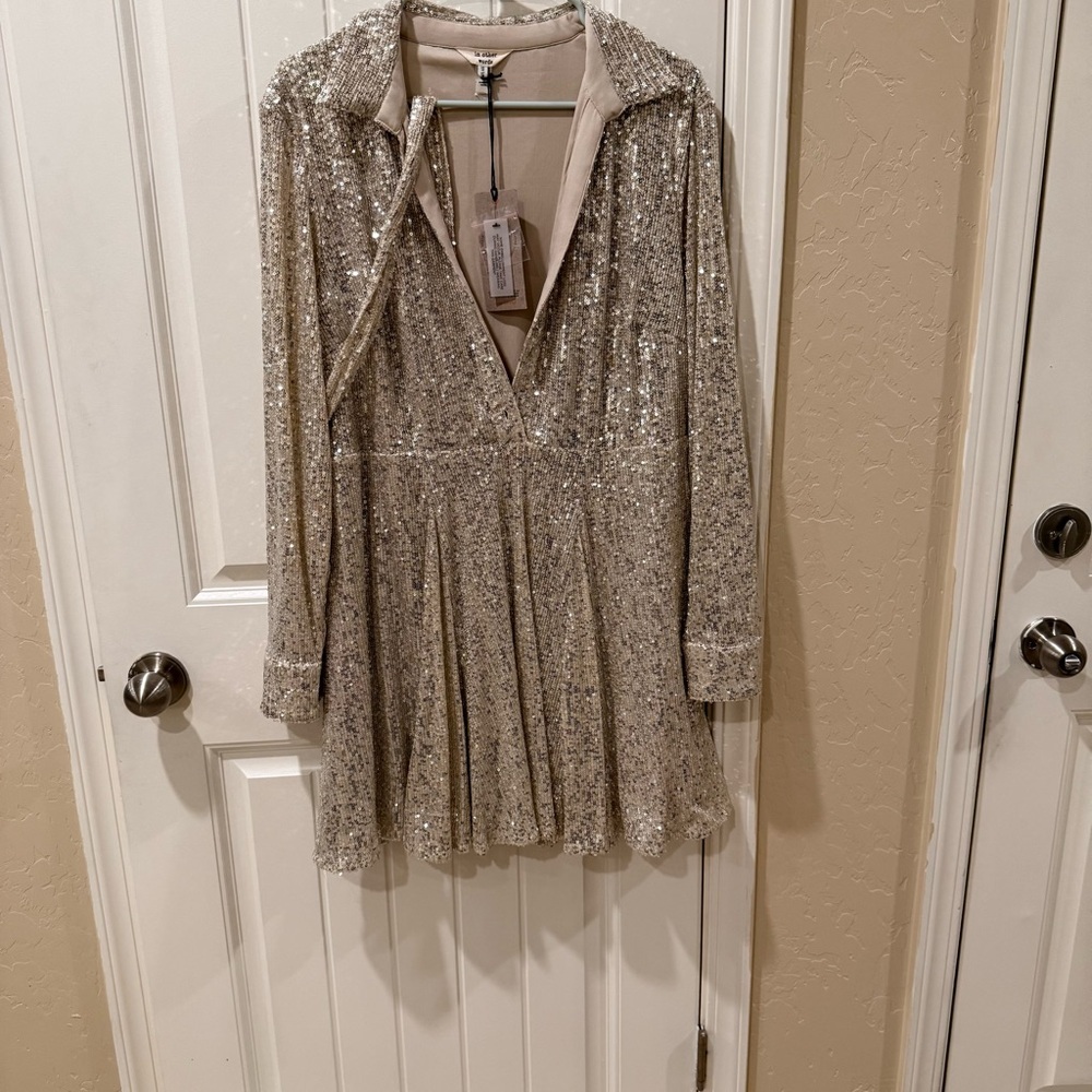River Island Silver Sequin Long Sleeve Dress